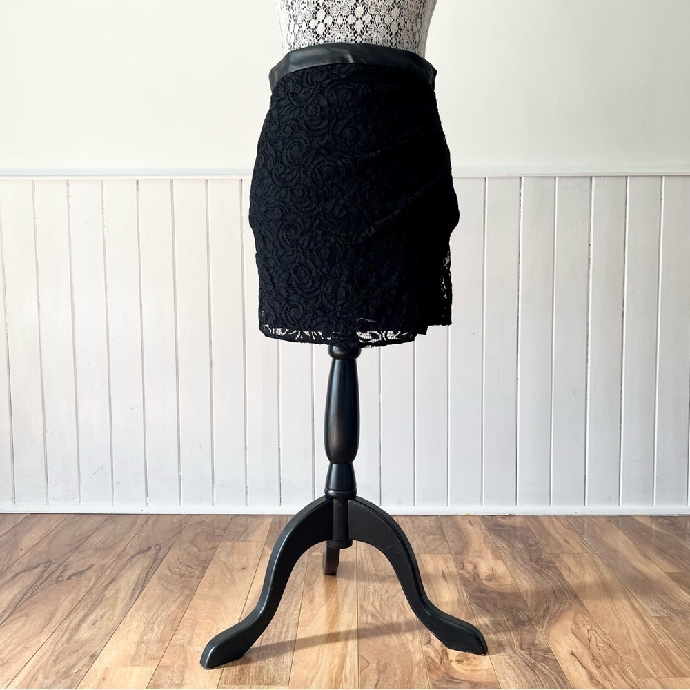 Zara Black Faux Wrap Lace Pleather High Waist Mini Skirt Size M